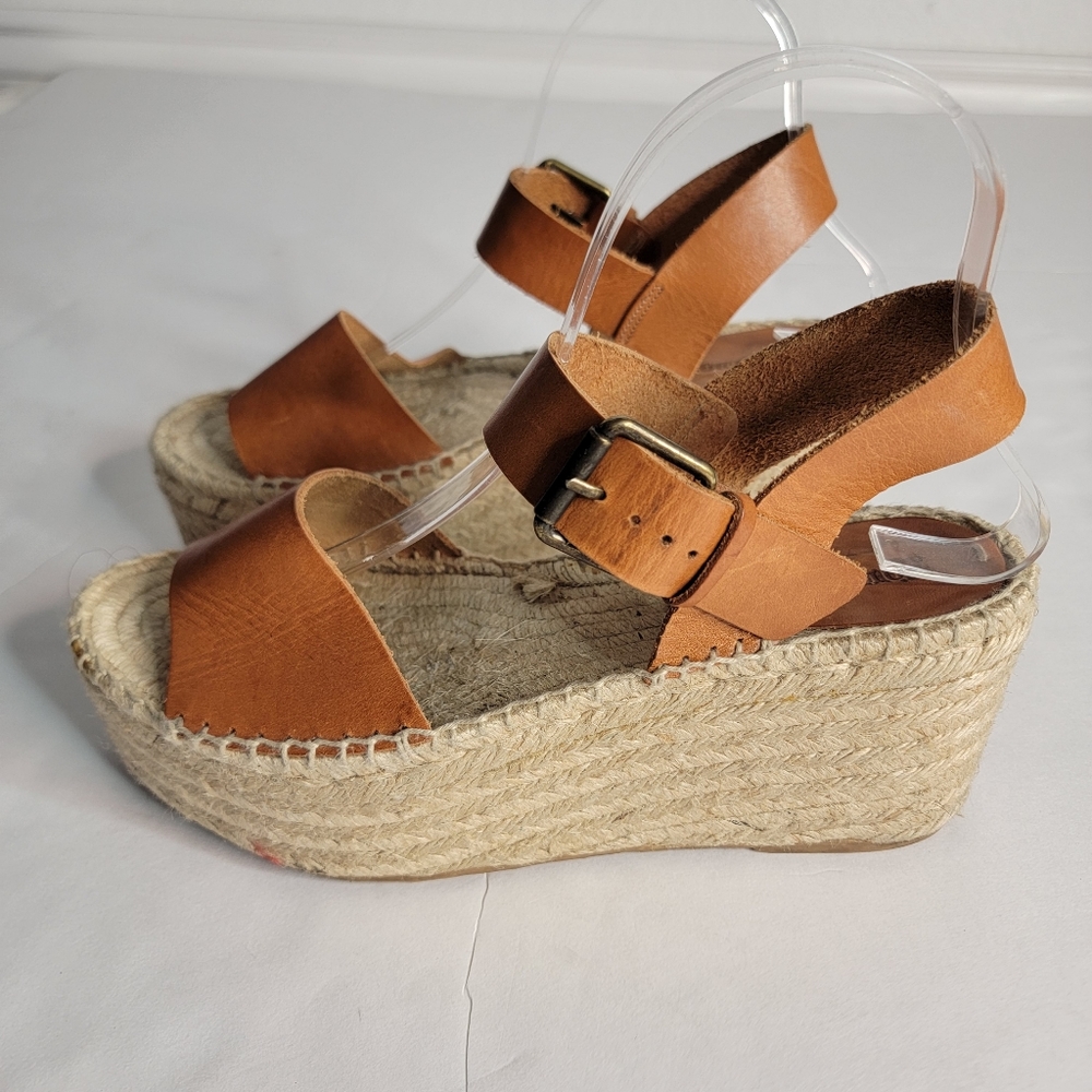 Soludos Tan Leather Espadrille Wedge Sandals